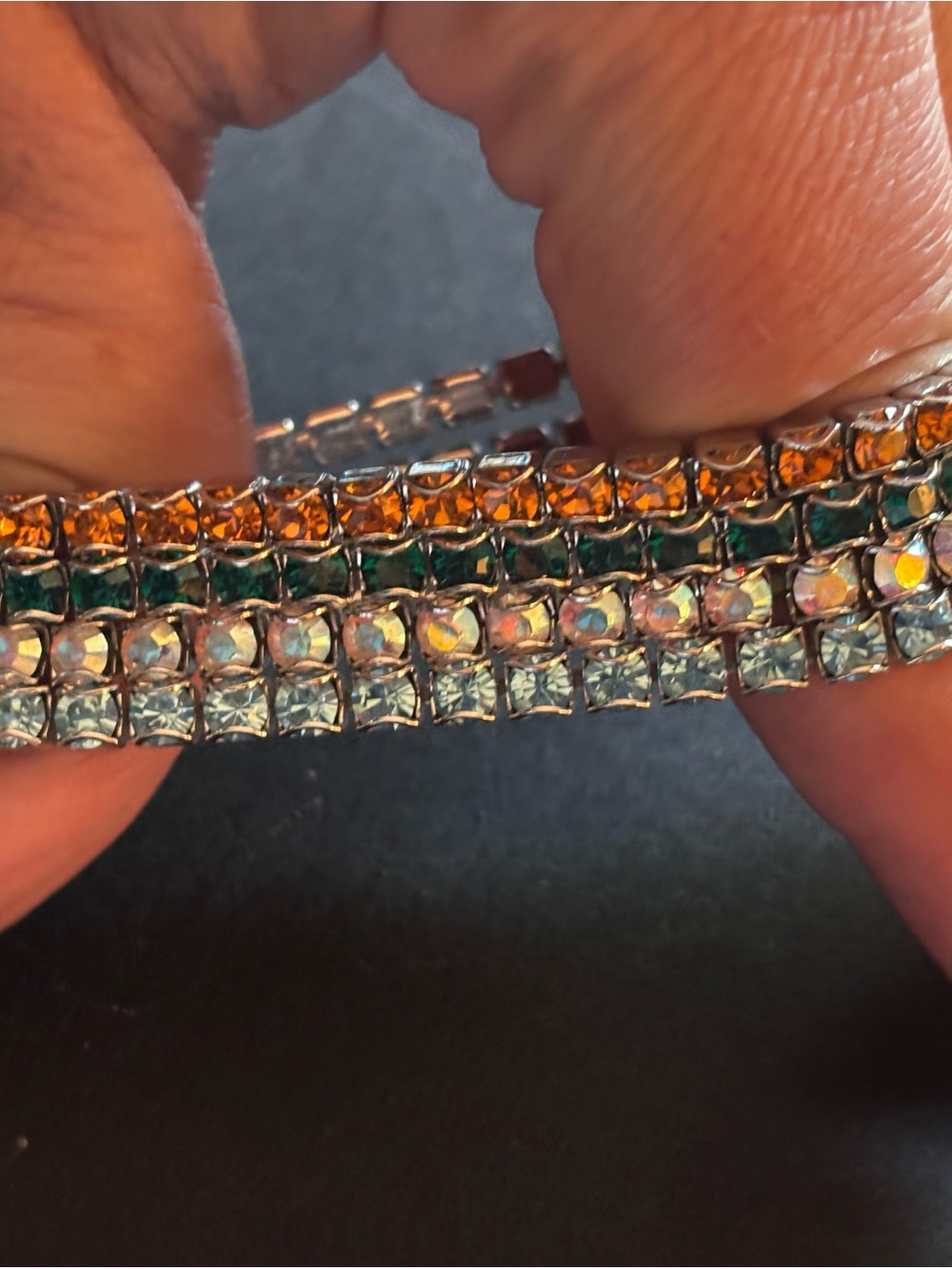 Multi-Row Crystal Tennis Bracelet - Orange, Green, Iridescent, Light Blue